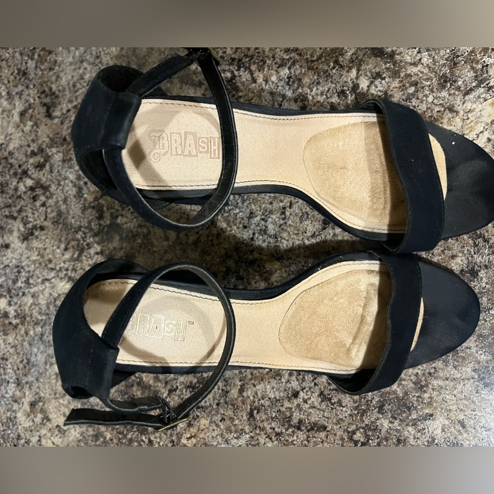 Brash Women’s Black Open-Toe Chunky Heel with Ankle Strap